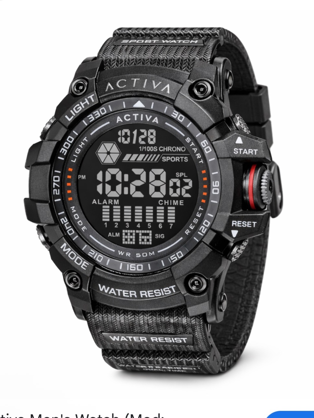 New! Activa Black Sport Watch with Textured Strap